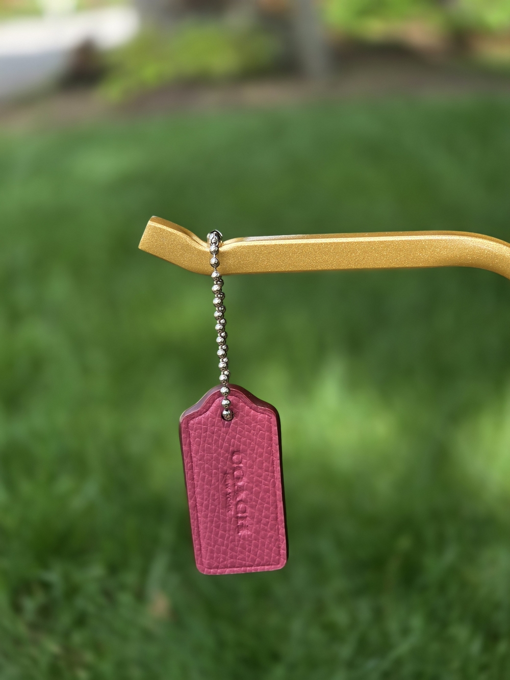 Coach Small Hotpink Textured Leather Hangtag W/ Silver & Spare Gold Ball Chain